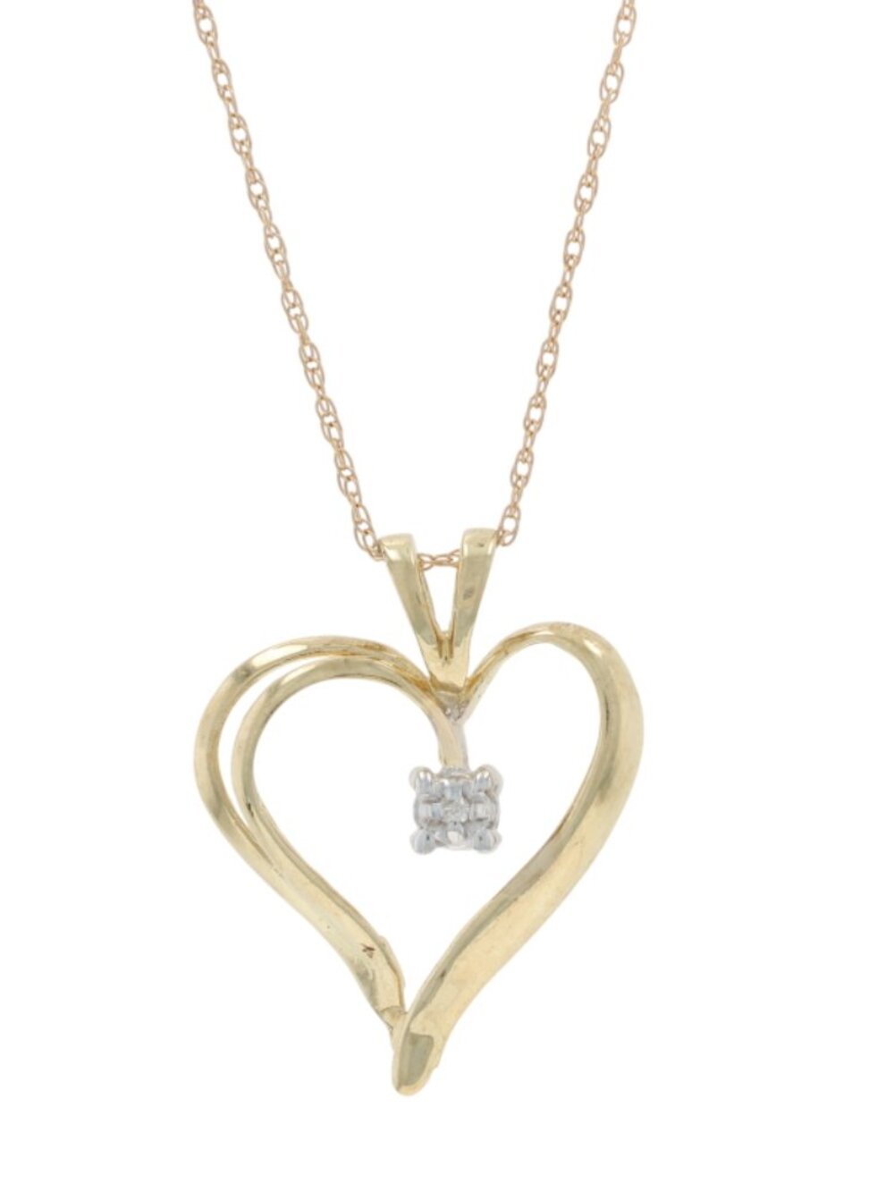 Yellow Gold Diamond Heart Solitaire Pendant Necklace 18" - 10k Single Cut Love